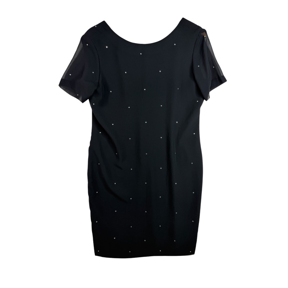 Evan-Picone Evening Black Rhinestone Sheer Sleeve Shift Dress Womens 10